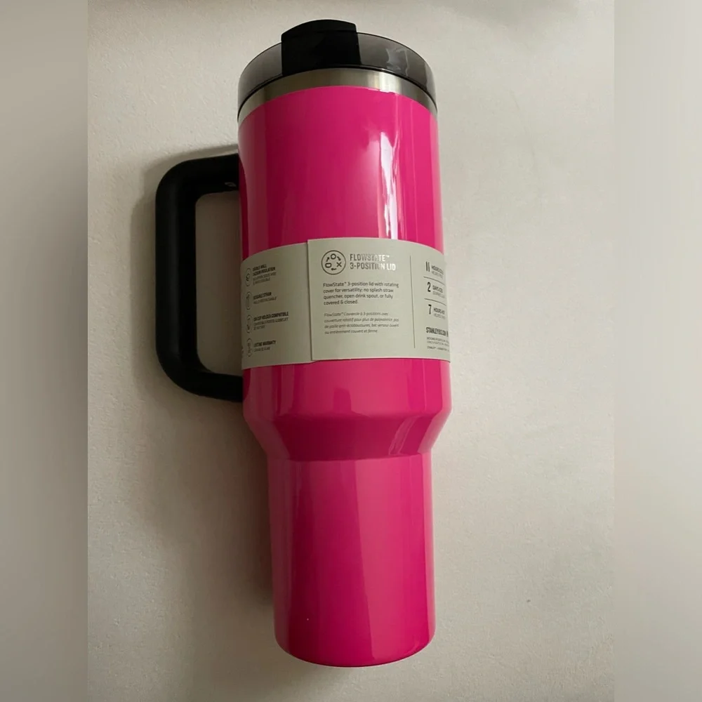NIB Stanley Quencher H2.0 FlowState Tumbler Neon Pink & Black Color 40oz - Picture 8 of 16